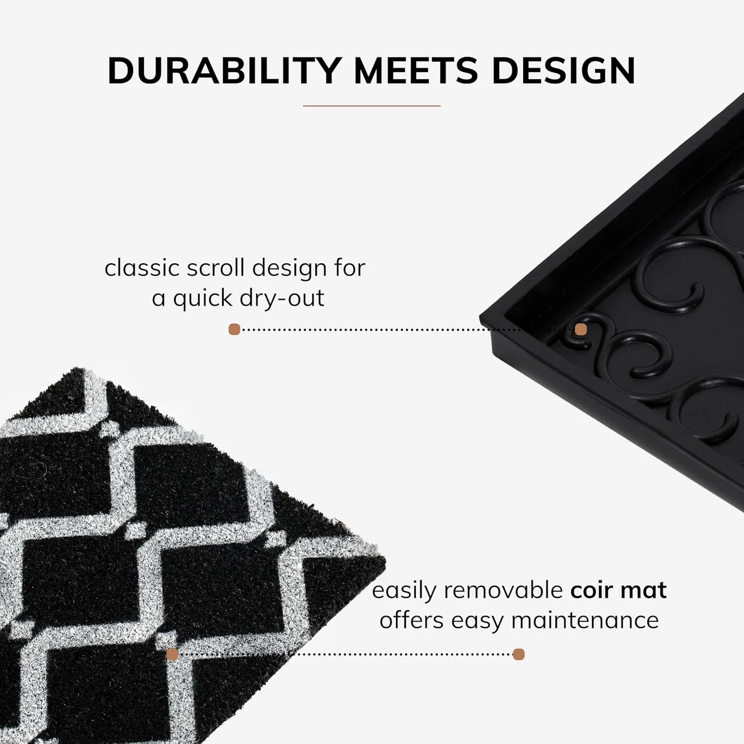 Anji Mountain Heavy Duty Waterproof Rubber Shoe Storage Mat Organizer/Boot Storage Tray Multi Use for Entryway with Coir, Black and Ivory Insert, Fits 3 Pair (34.5" Wide)