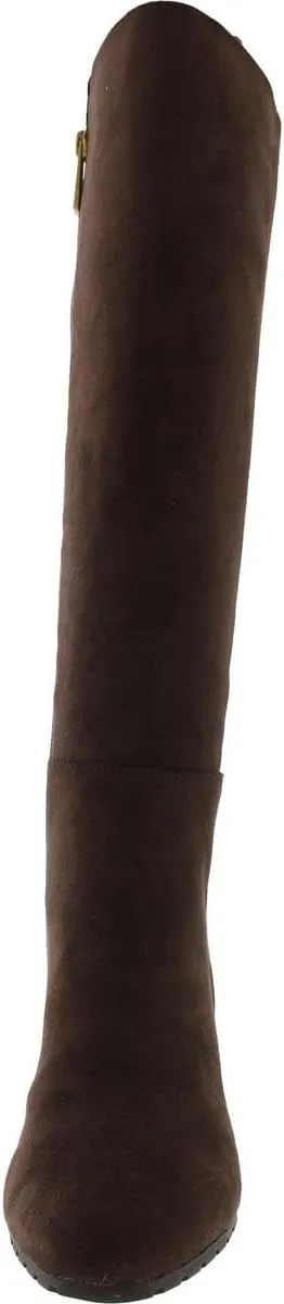 Anne Klein Womens Faux Suede Wedge Knee-High Boots