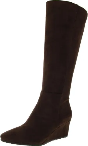 Anne Klein Womens Faux Suede Wedge Knee-High Boots