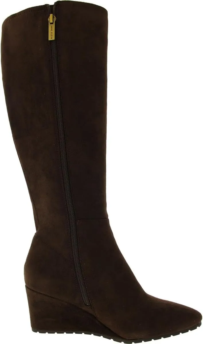 Anne Klein Womens Faux Suede Wedge Knee-High Boots