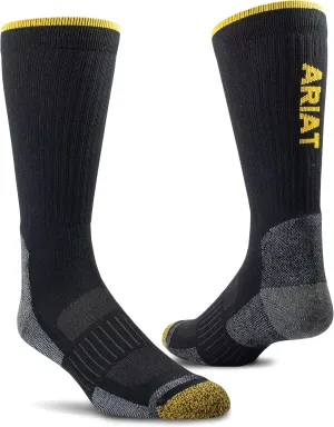 ARIAT High Performance Crew Tek Breathable Poly Blend Work Boot Sock, 2-Pair Pack