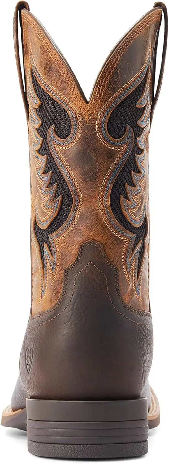 Ariat Mens Cowpuncher Venttek Embroidered Tool-Inlayed Square Toe Pull On Casual Boots Mid Calf - Brown