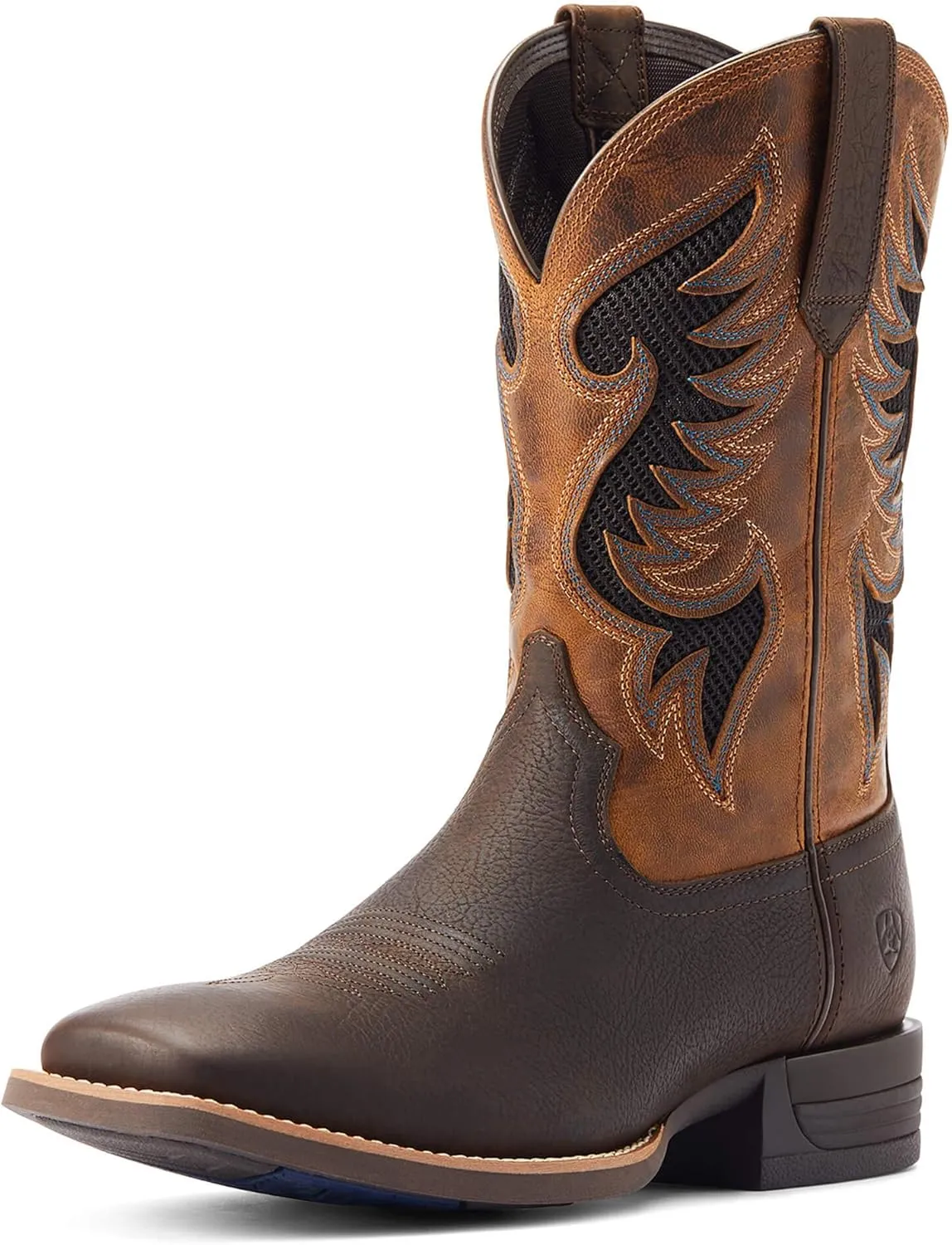 Ariat Mens Cowpuncher Venttek Embroidered Tool-Inlayed Square Toe Pull On Casual Boots Mid Calf - Brown