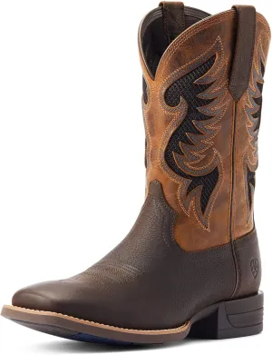 Ariat Mens Cowpuncher Venttek Embroidered Tool-Inlayed Square Toe Pull On Casual Boots Mid Calf - Brown