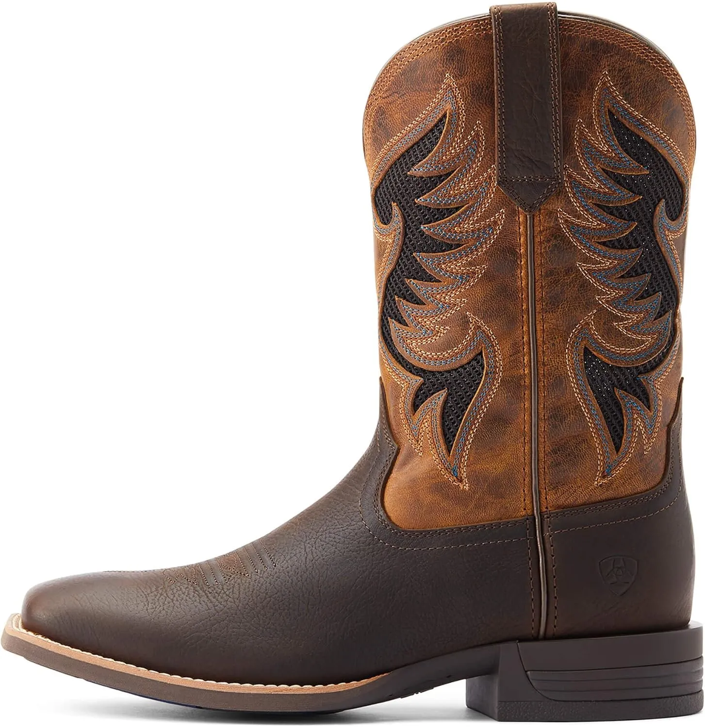 Ariat Mens Cowpuncher Venttek Embroidered Tool-Inlayed Square Toe Pull On Casual Boots Mid Calf - Brown