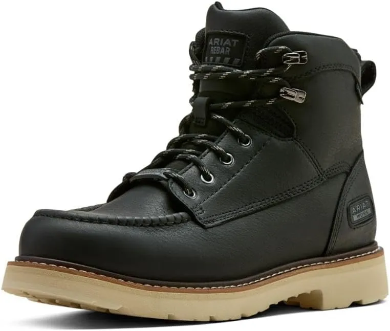 Ariat Men`s Rebar Lift 6In Black Waterproof Lace Up Soft Toe Work Boot