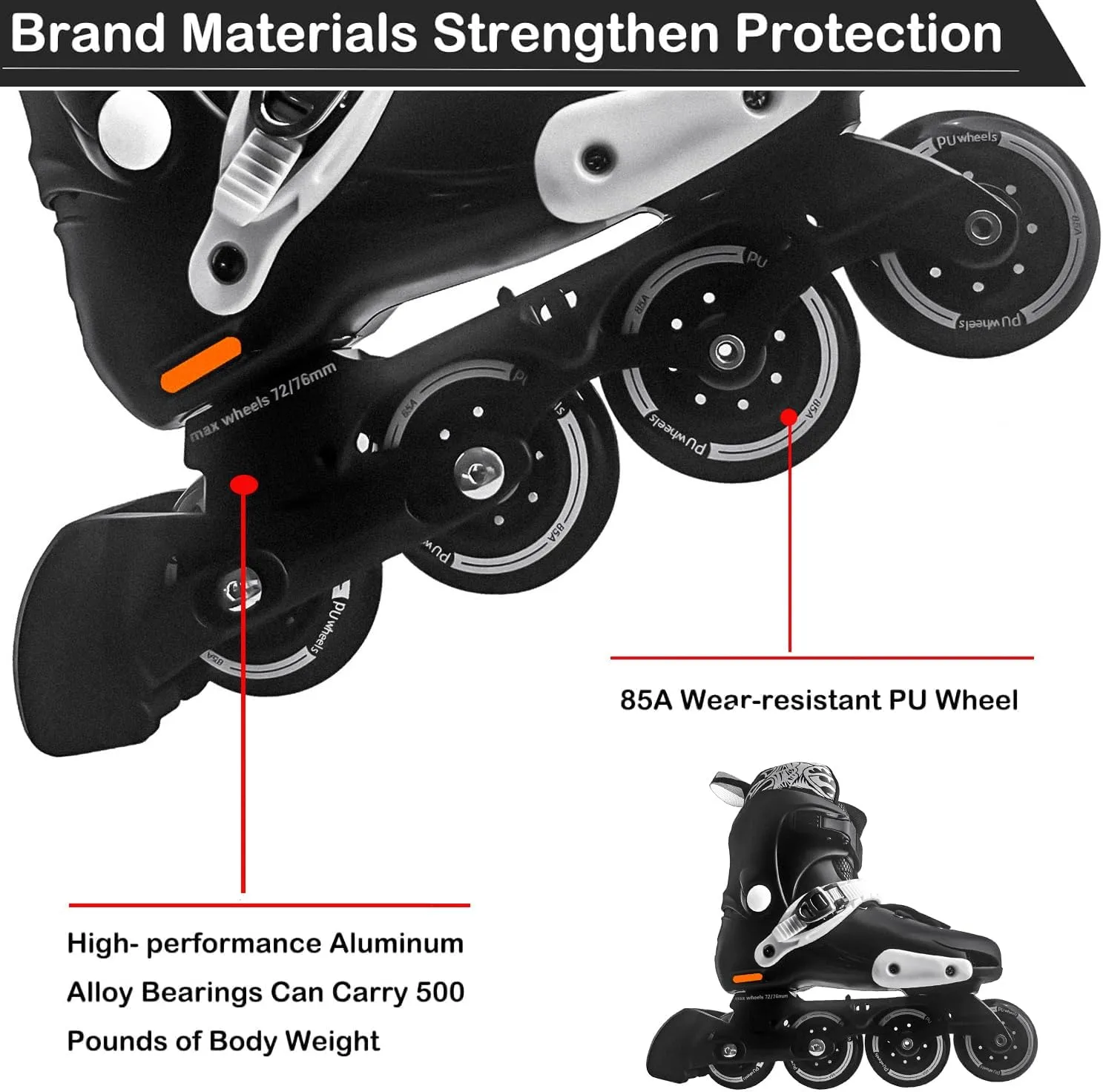 ARISING Inline Skates for Women Men, Unisex Adults, Black, 80mm Polyurethane Wheels, ABEC-9 Bearings, Ideal for Beginners to Professionals