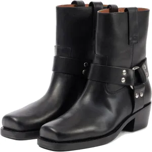 Arqa Suede Biker Boots for Women Square Toe Chunky Heel Studded Riding Ankle Boot Buckled Strap Motorcycle Booties