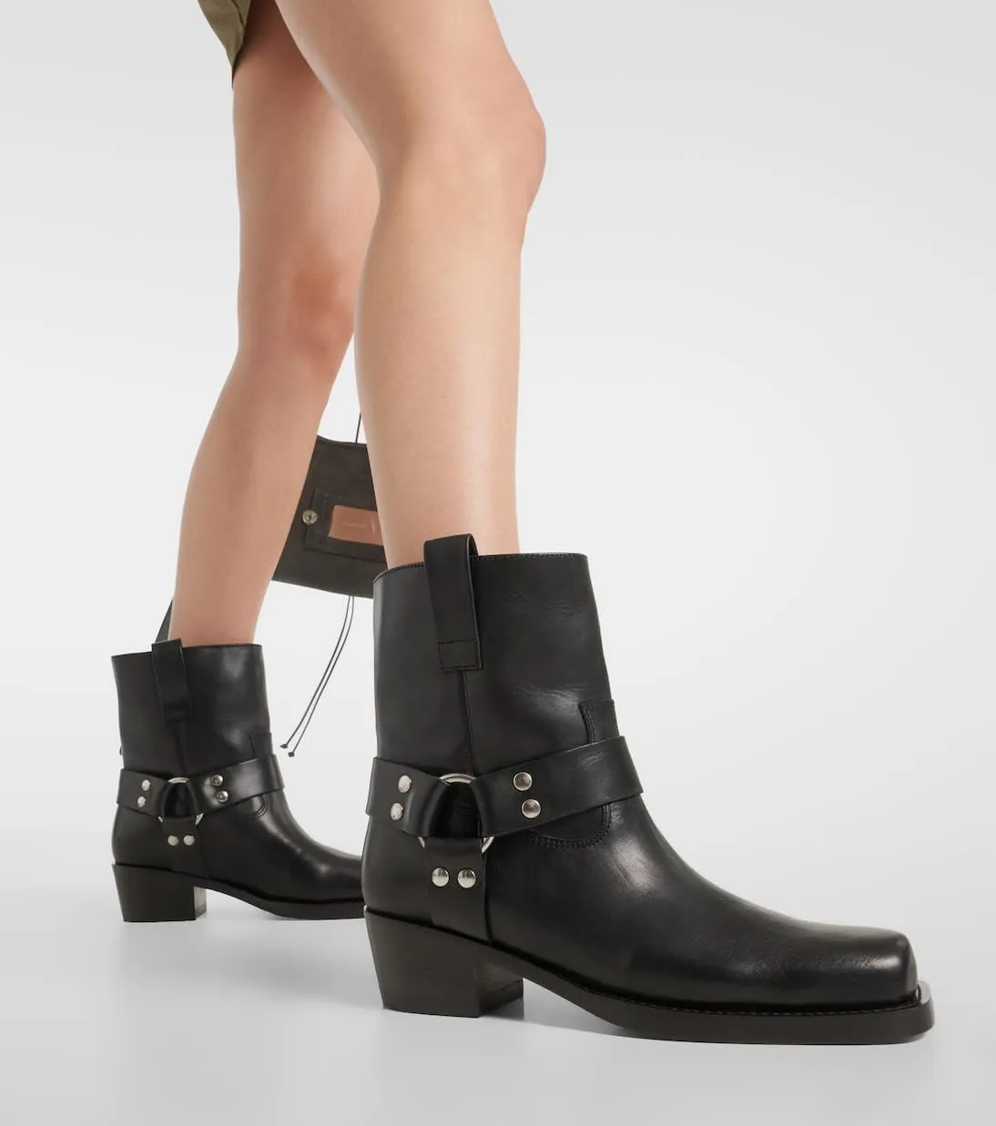 Arqa Suede Biker Boots for Women Square Toe Chunky Heel Studded Riding Ankle Boot Buckled Strap Motorcycle Booties