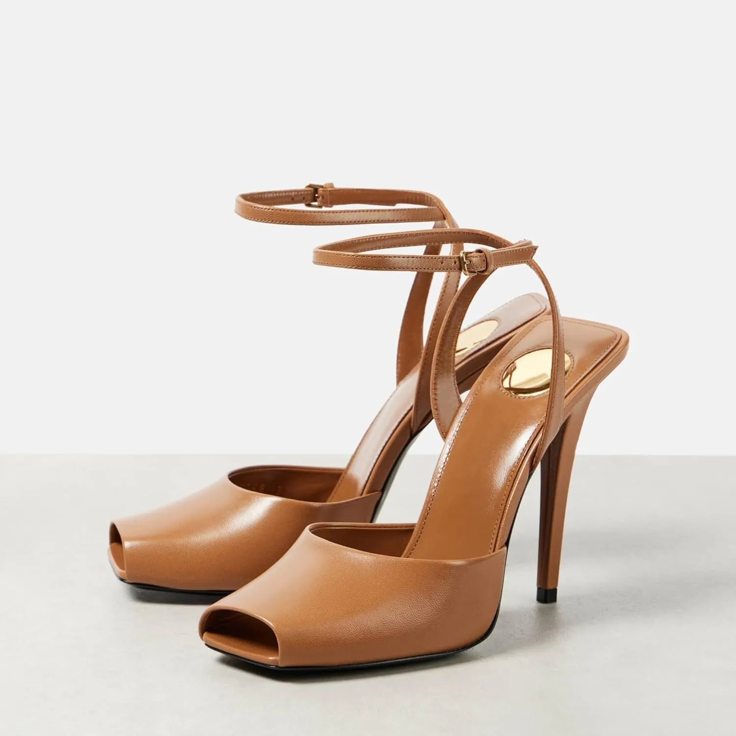 Arqa Womens Stilleto Sandals Covered Square Open Toe Pumps Adjustable Ankle Strap Office Party Dressy Shoes Summer Sexy Elegant 4.1 IN Heels