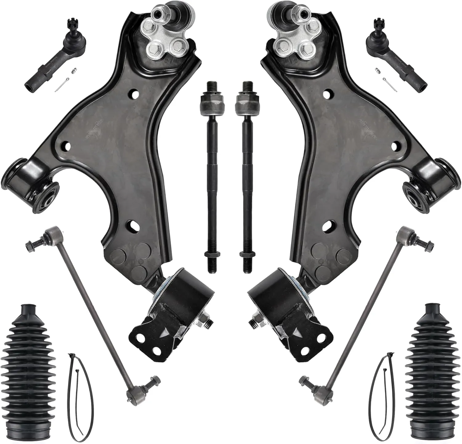 ASTARPRO 10pcs Front Lower Control Arm with Ball Joint Sway Bar Link Inner and Outer Tie Rod End and Boot Compatible with 2007-2017 Buick Enclave Chevy Traverse GMC Acadia Saturn Outlook