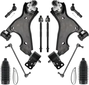 ASTARPRO 10pcs Front Lower Control Arm with Ball Joint Sway Bar Link Inner and Outer Tie Rod End and Boot Compatible with 2007-2017 Buick Enclave Chevy Traverse GMC Acadia Saturn Outlook