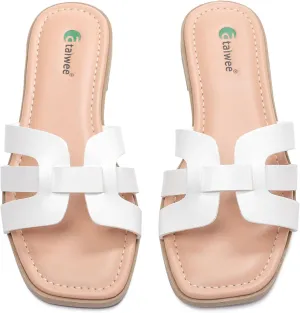 Ataiwee Women's Flat Slide Sandals - Fashionable Braided Elegant Cross Strap Flat Summer Sandals.