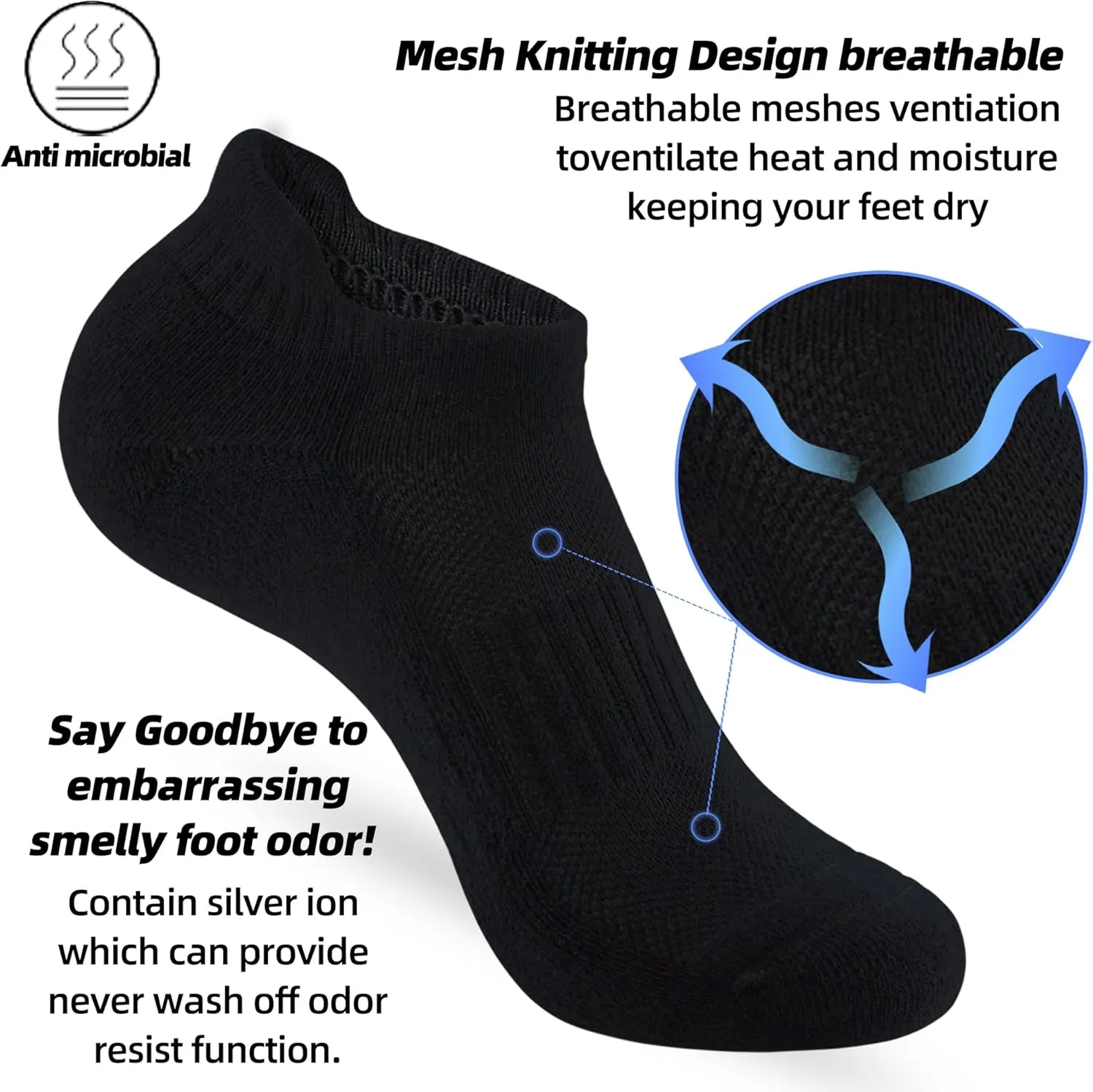 ATBITER Womens Ankle Socks 6 Pairs Cushioned Running Athletic No Show Socks With Tab