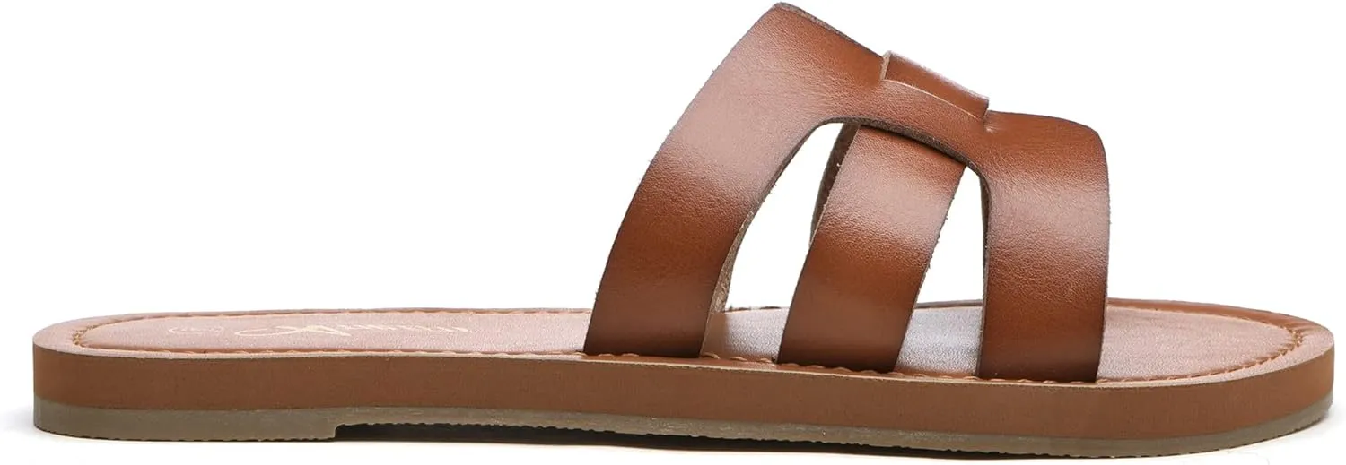 Athlefit Women's Flat Sandals Summer Casual Slip On Leather Slide Sandal