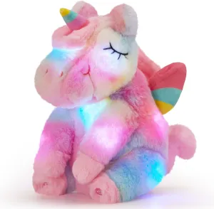 Athoinsu Rainbow Musical Light up Unicorn Stuffed Animal Soft Furry Plush Toy with LED Night Lights Children's Day Birthday Valentine's Day Gifts for Kids Toddler Girls,12''