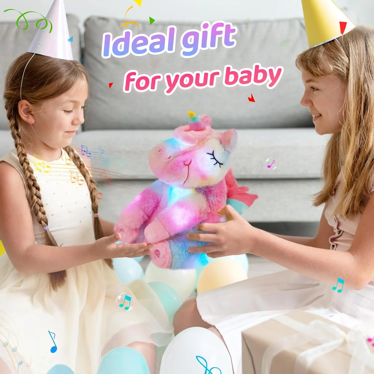 Athoinsu Rainbow Musical Light up Unicorn Stuffed Animal Soft Furry Plush Toy with LED Night Lights Children's Day Birthday Valentine's Day Gifts for Kids Toddler Girls,12''