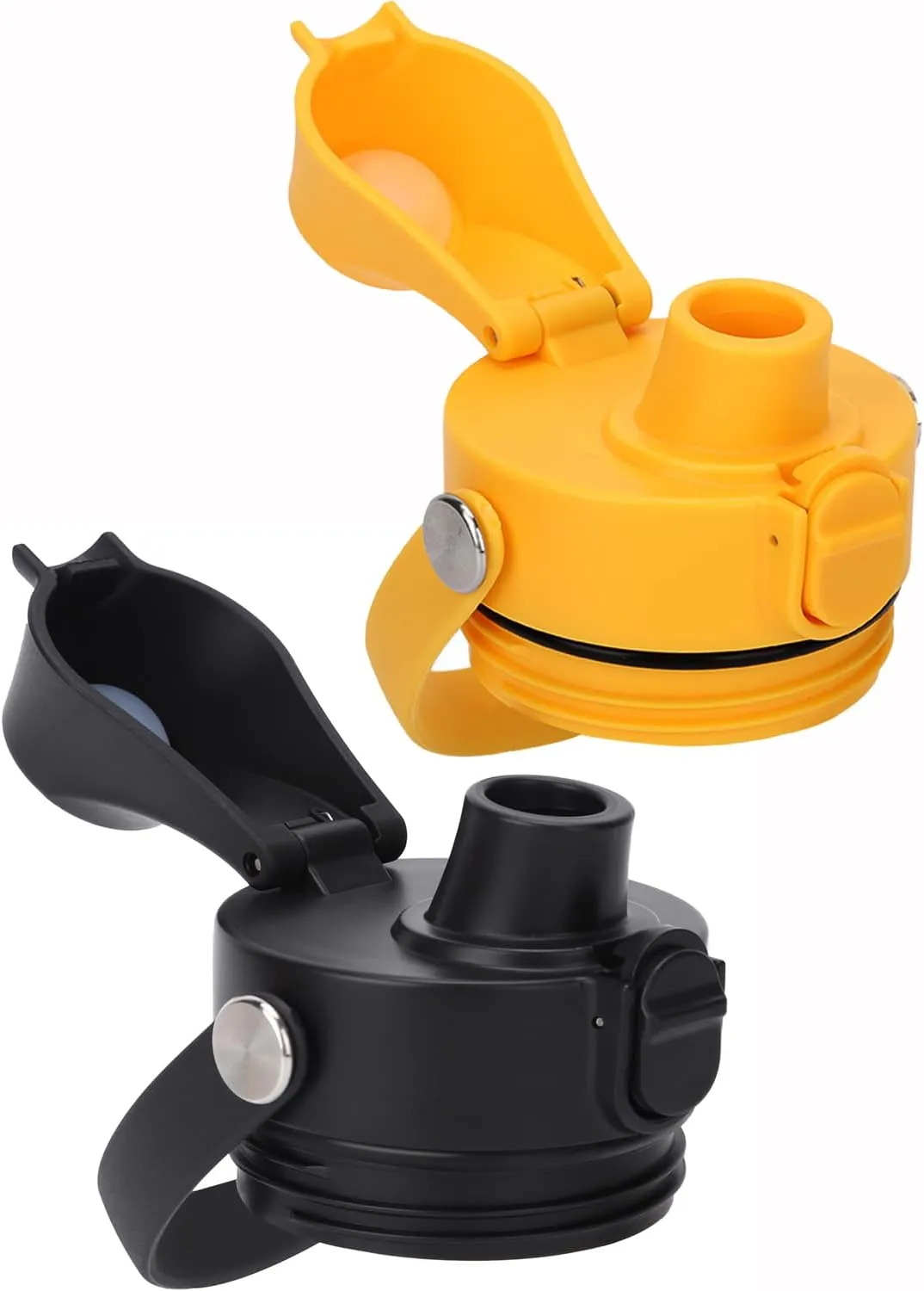 Auto Spout Lid for Yeti Rambler 12/18/26/36/46/64 Oz Chug Cap Replacement with Soft Handle for RTIC | Leakproof | BPA Free | Dishwasher Safe (Aotu Spout Lid, Black&Alpine Yellow)