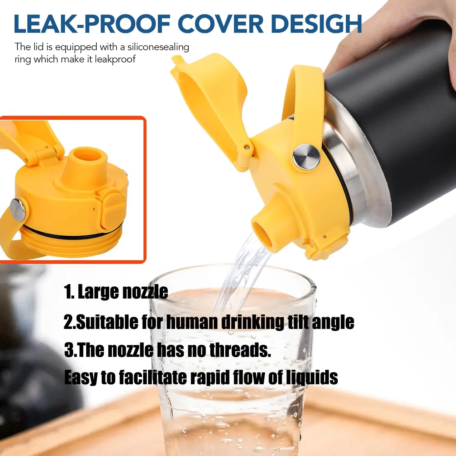 Auto Spout Lid for Yeti Rambler 12/18/26/36/46/64 Oz Chug Cap Replacement with Soft Handle for RTIC | Leakproof | BPA Free | Dishwasher Safe (Aotu Spout Lid, Black&Alpine Yellow)