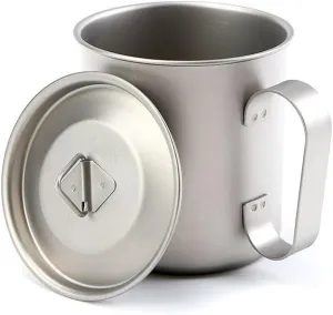 AYULL 1PC Pure Titanium Tea Cup 420ML, Mug with Lid and Widened Fixed Handle, Suitable for Outdoor Camping Or Cycling