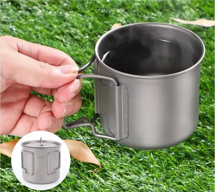 AYULL Pure Titanium Water Cup, Foldable Portable Coffee Mug With Lid Suitable For Outdoor Camping Or Home Use(500ml)