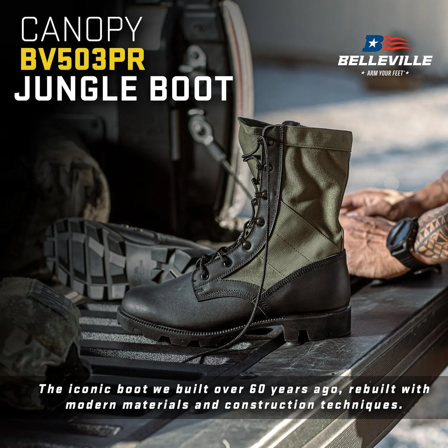 B Belleville Arm Your Feet Men's 8 Inch Canopy Jungle Boots - Highly Breathable Leather & Nylon Upper, Medial Side Drainage Vents, and Classic Panama Outsole Tread