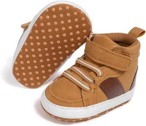 Babelvit Baby Boy Girl Soft Sole Canvas Sneakers Sparkle High Top Lace Up Infant Unisex Ankle Shoes Boots Toddler Newborn Prewalker First Baby Walking Crib Shoes