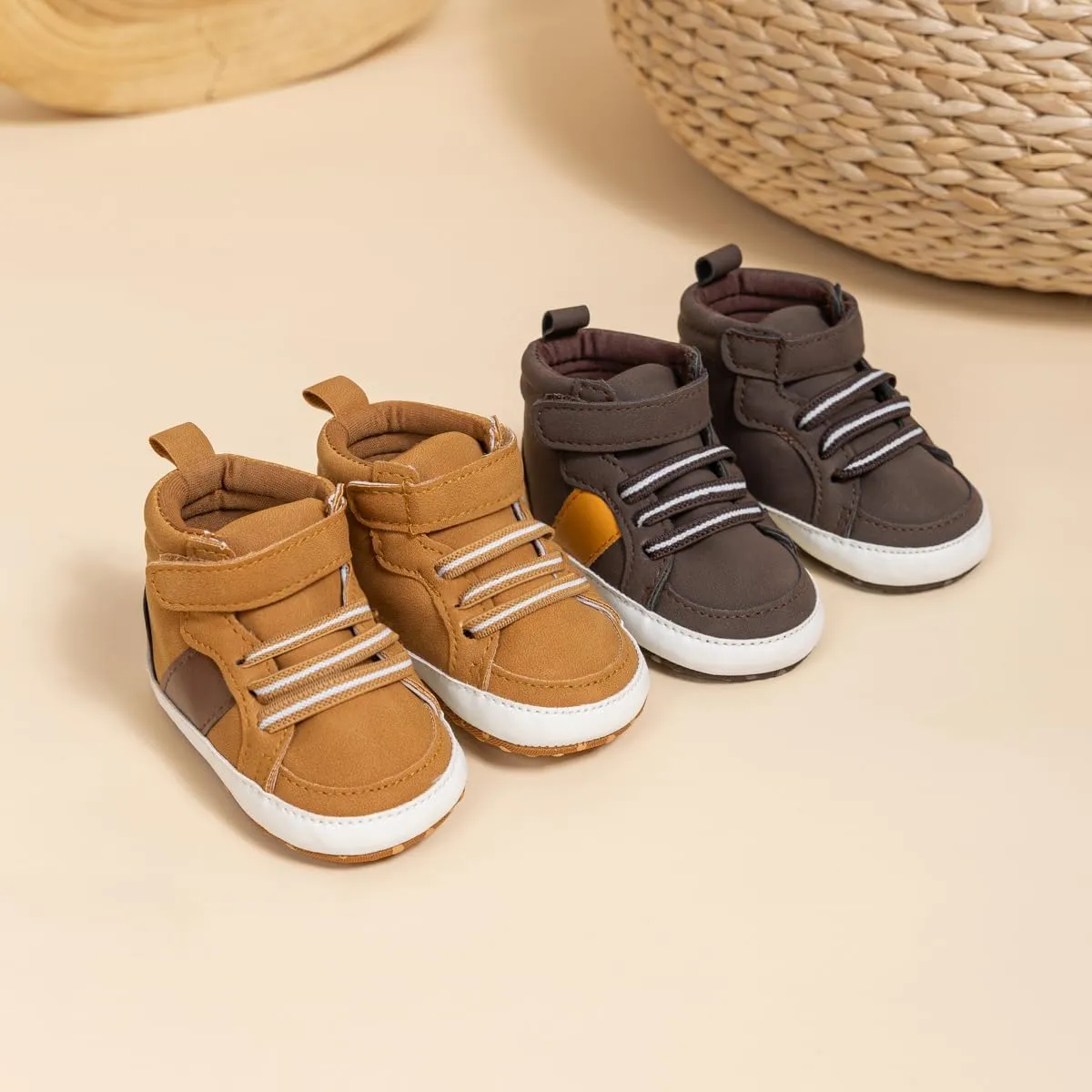 Babelvit Baby Boy Girl Soft Sole Canvas Sneakers Sparkle High Top Lace Up Infant Unisex Ankle Shoes Boots Toddler Newborn Prewalker First Baby Walking Crib Shoes