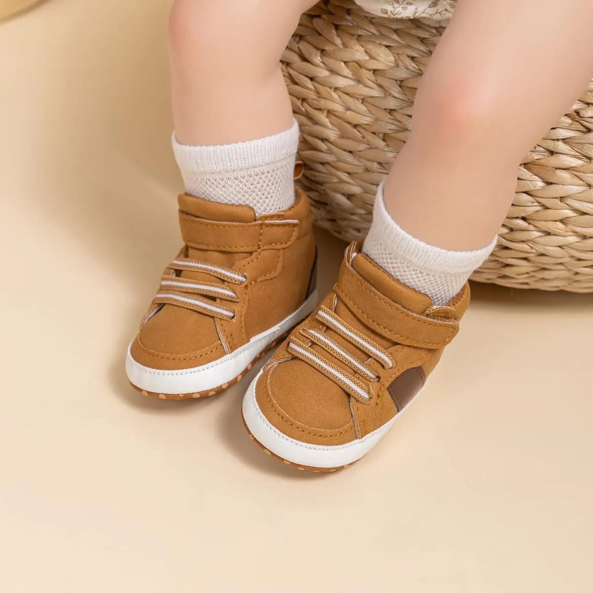 Babelvit Baby Boy Girl Soft Sole Canvas Sneakers Sparkle High Top Lace Up Infant Unisex Ankle Shoes Boots Toddler Newborn Prewalker First Baby Walking Crib Shoes