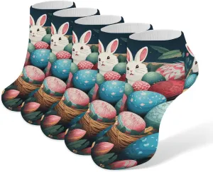Basket And Easter Eggs Athletic Ankle Socks Moisture-wicking Socks Cushion Low Cut Running Sock 5 Pairs