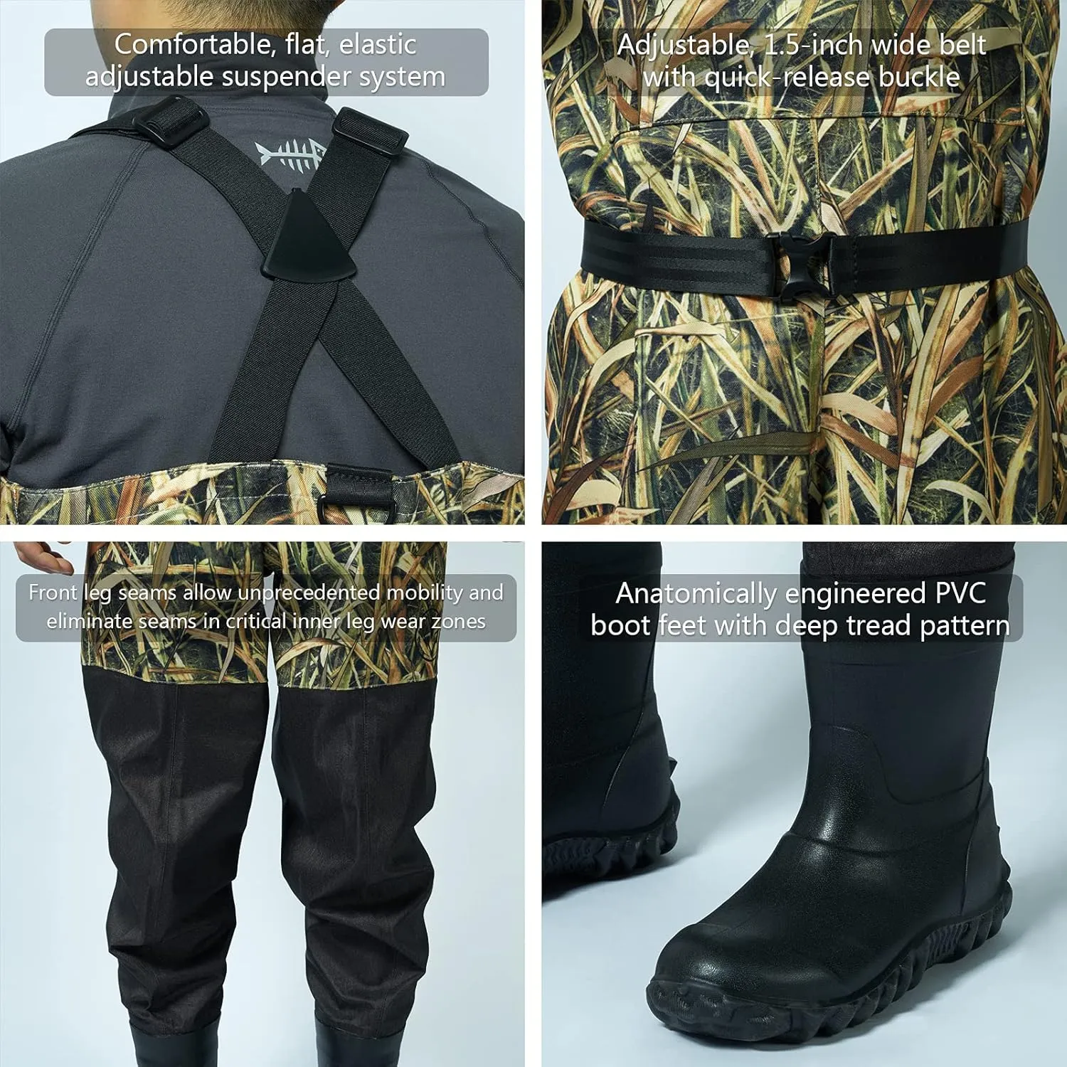 BASSDASH Camo Breathable Boot Foot Hunting Waders Ripstop Lightweight Chest Wader for Fishing ATV