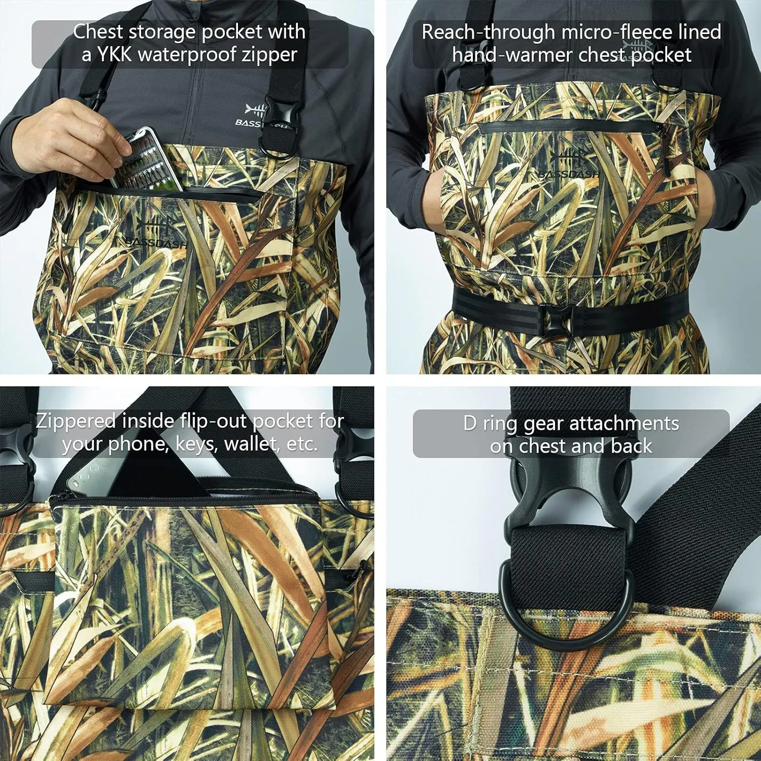 BASSDASH Camo Breathable Boot Foot Hunting Waders Ripstop Lightweight Chest Wader for Fishing ATV