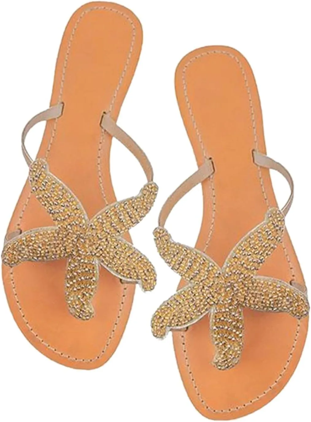 Beach Sandals for Woman, Women's Cute Starfish Flat Sandals Open Toe Slide Fashion Slip-on Slides Dressy Comfortable Bohemian Flats Summer Thong Flip Flops