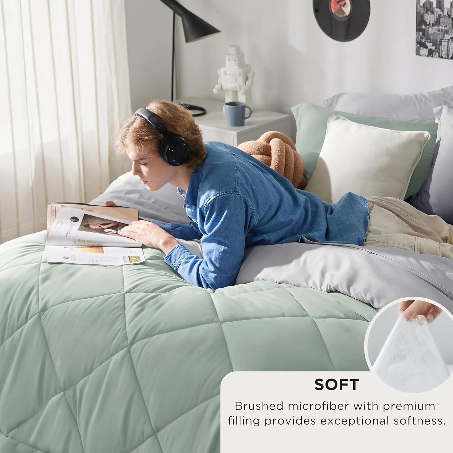 Bedsure King Size Comforter Set - 7 Pieces Reversible Sage Green Bedding, King Size Bed Set for All Seasons, Bed in a Bag with Down Alternative Comforter, Sheets, Pillowcases & Shams