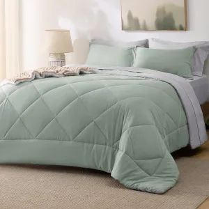 Bedsure King Size Comforter Set - 7 Pieces Reversible Sage Green Bedding, King Size Bed Set for All Seasons, Bed in a Bag with Down Alternative Comforter, Sheets, Pillowcases & Shams