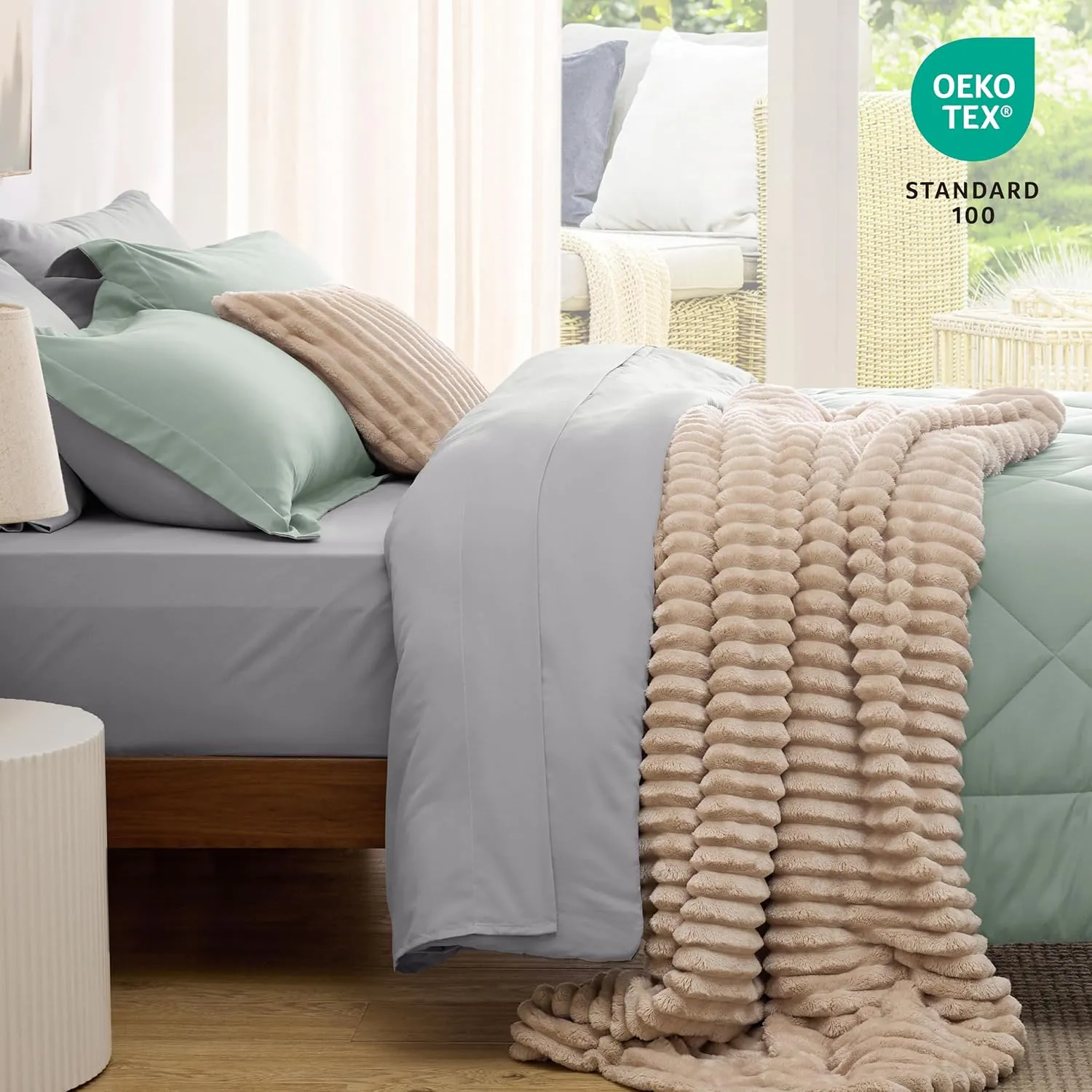 Bedsure King Size Comforter Set - 7 Pieces Reversible Sage Green Bedding, King Size Bed Set for All Seasons, Bed in a Bag with Down Alternative Comforter, Sheets, Pillowcases & Shams