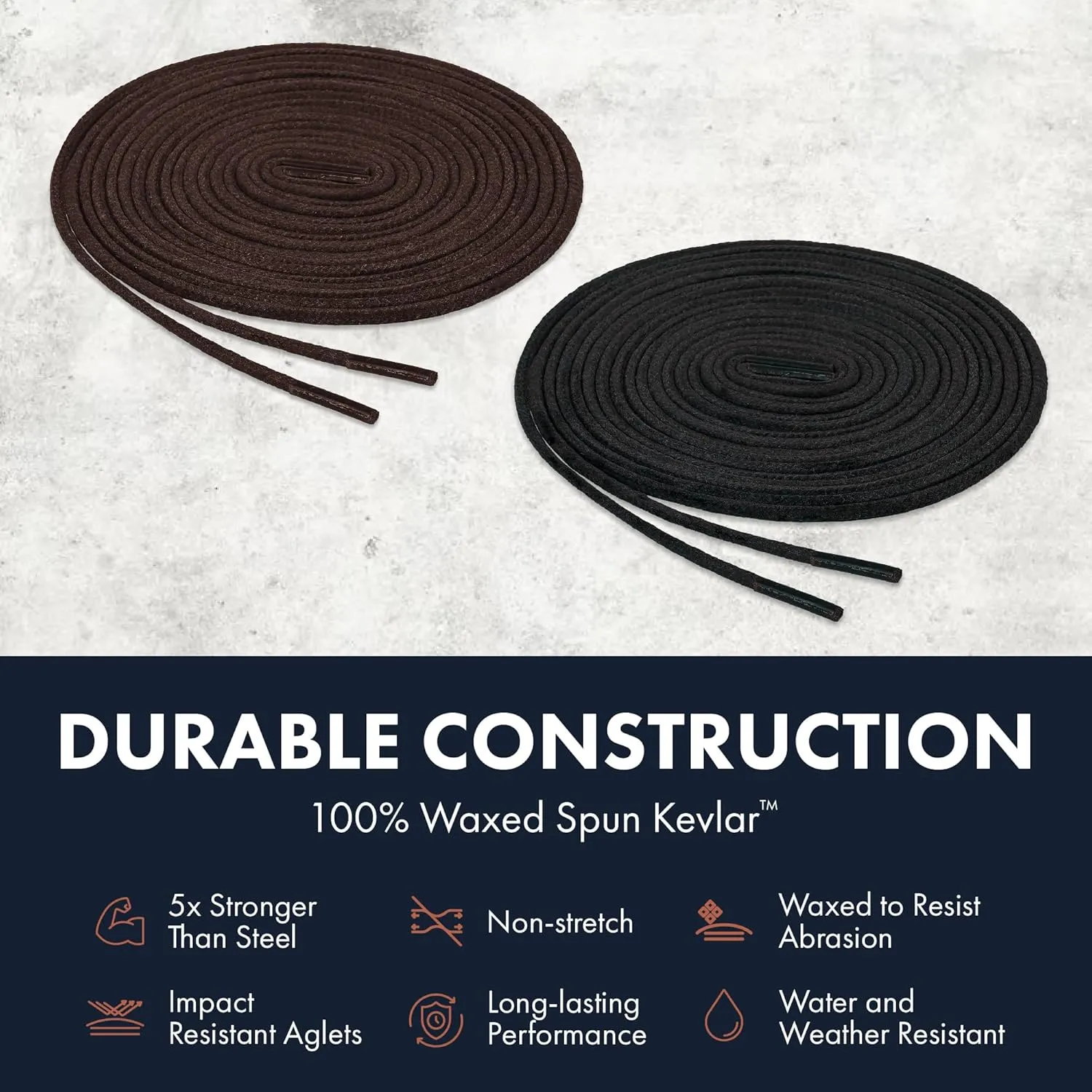 Benchmark Waxed 100% Kevlar Boot Laces - Made in USA - Heavy Duty Shoe Laces for Work or Hiking - 45", 54”, 63”, 72" or 81"