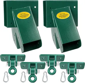 BETOOLL Swing Sets Brackets - 2 A-Frame Swing Set Brackets and 4 Swing Hangers with All Mounting Heavy Duty Hardware Included - Swing Set Kit for Porch, Yard, Playground - Green