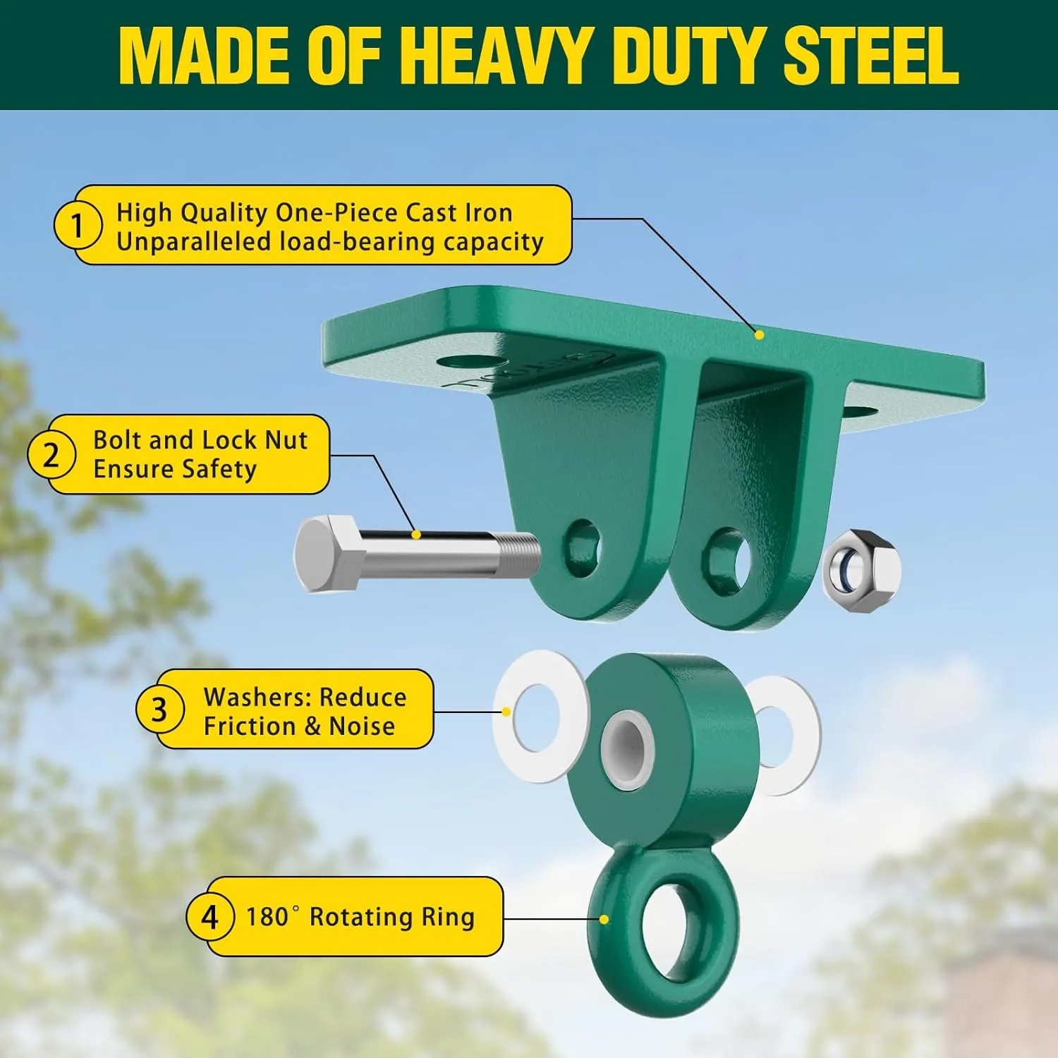 BETOOLL Swing Sets Brackets - 2 A-Frame Swing Set Brackets and 4 Swing Hangers with All Mounting Heavy Duty Hardware Included - Swing Set Kit for Porch, Yard, Playground - Green