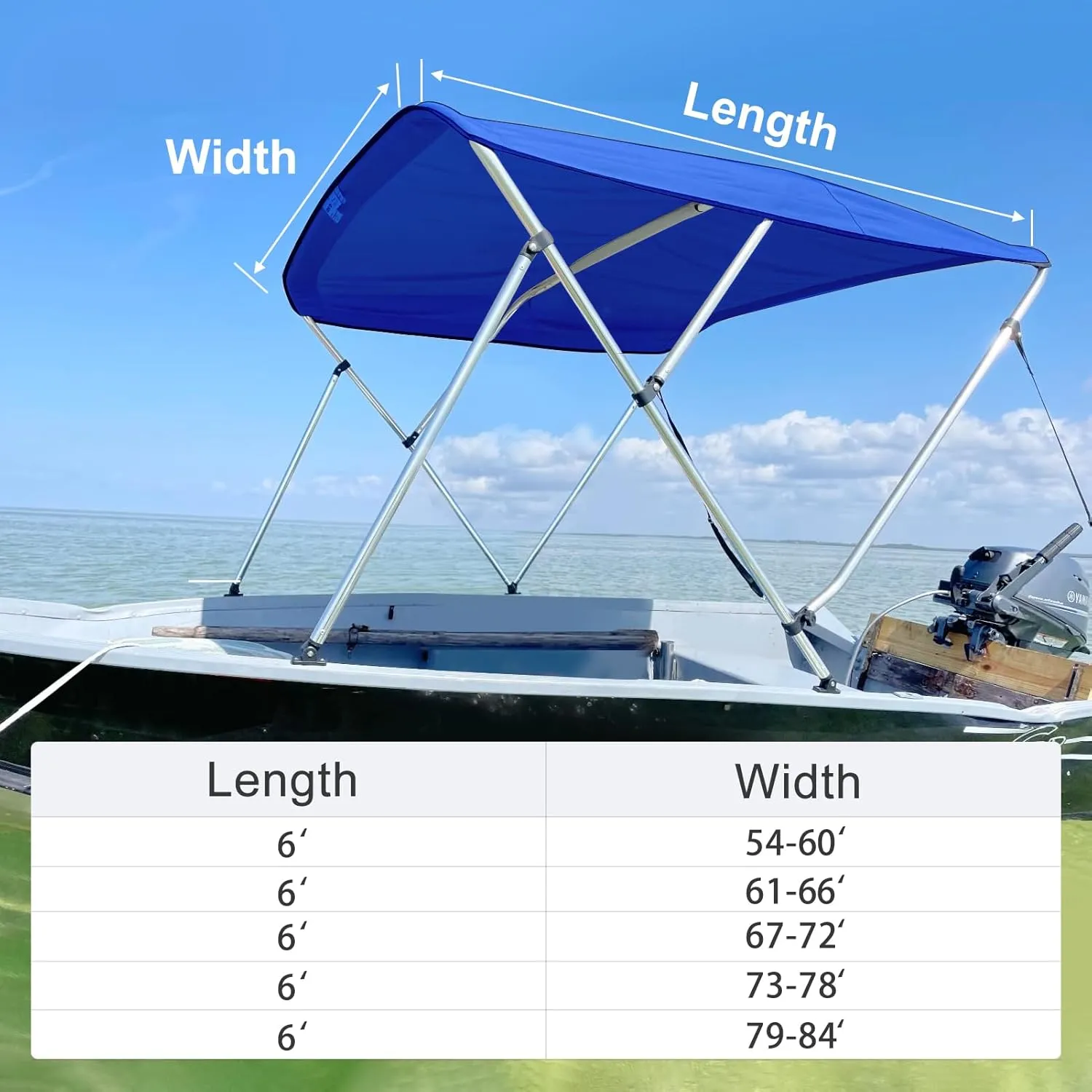 Bimini Top Replacement Canvas for Boat with Light Hole and Storage Boot, Easy Install Zipper Sleeves, Heavy Duty Waterproof, 900D Durable Marine Sun Shade Boat Canopy Without Frame