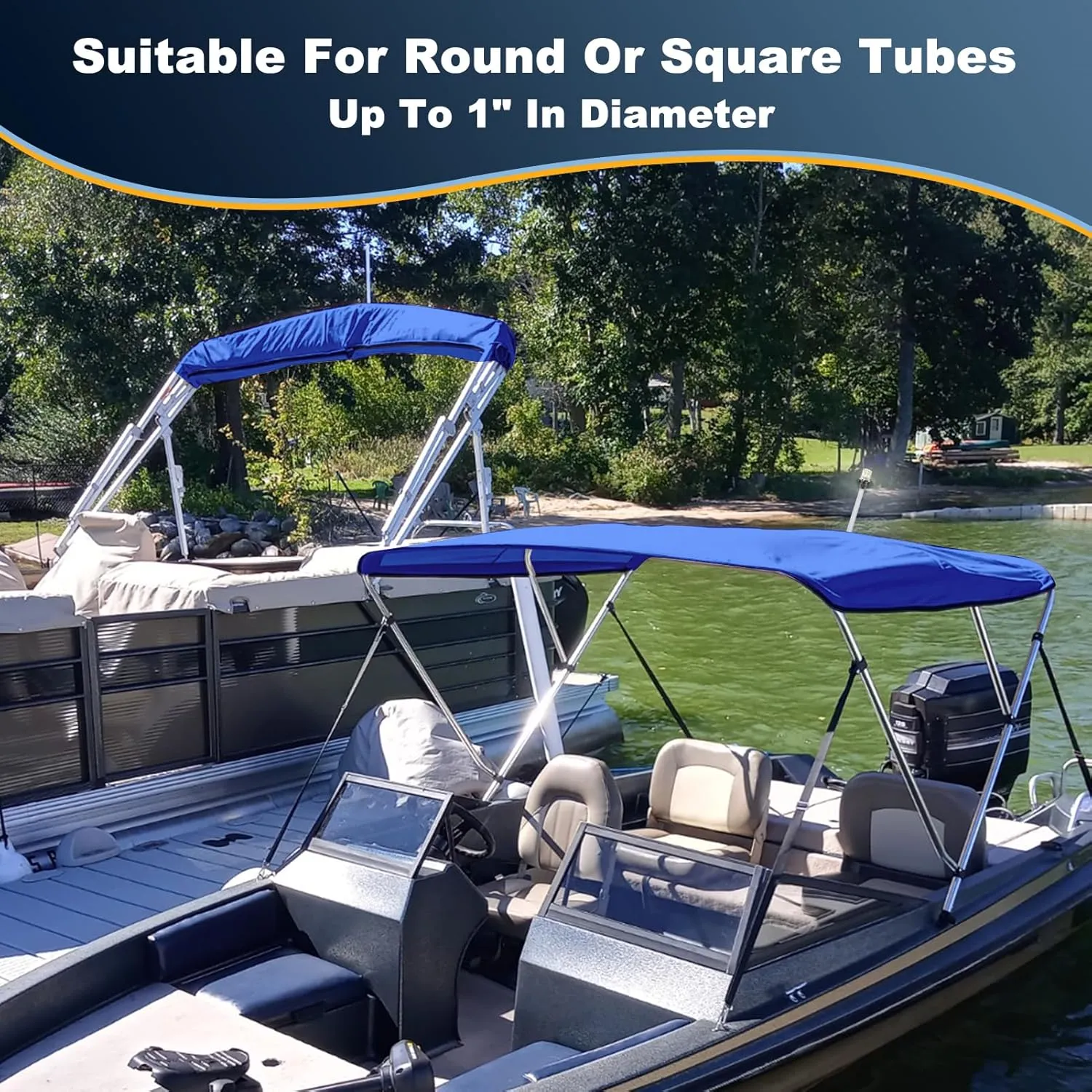 Bimini Top Replacement Canvas for Boat with Light Hole and Storage Boot, Easy Install Zipper Sleeves, Heavy Duty Waterproof, 900D Durable Marine Sun Shade Boat Canopy Without Frame