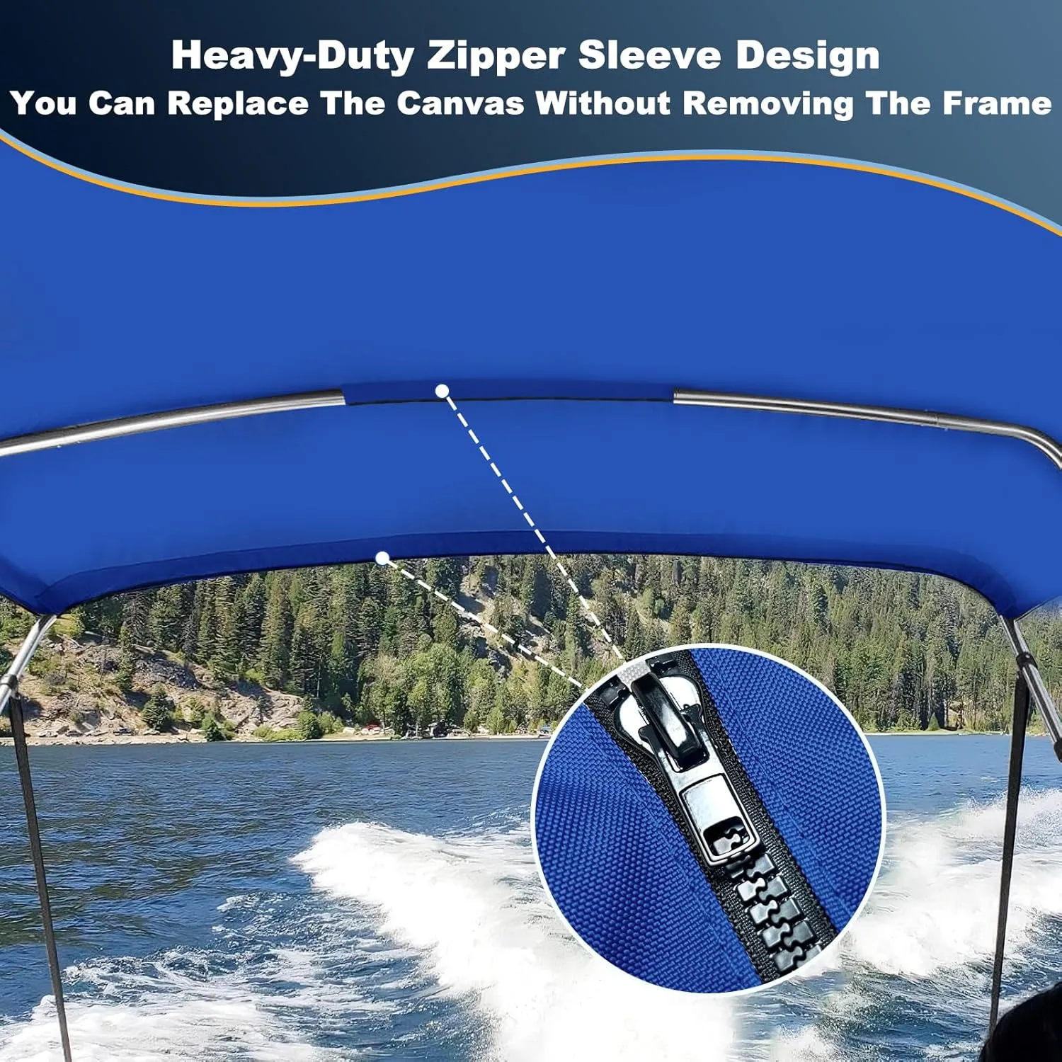 Bimini Top Replacement Canvas for Boat with Light Hole and Storage Boot, Easy Install Zipper Sleeves, Heavy Duty Waterproof, 900D Durable Marine Sun Shade Boat Canopy Without Frame