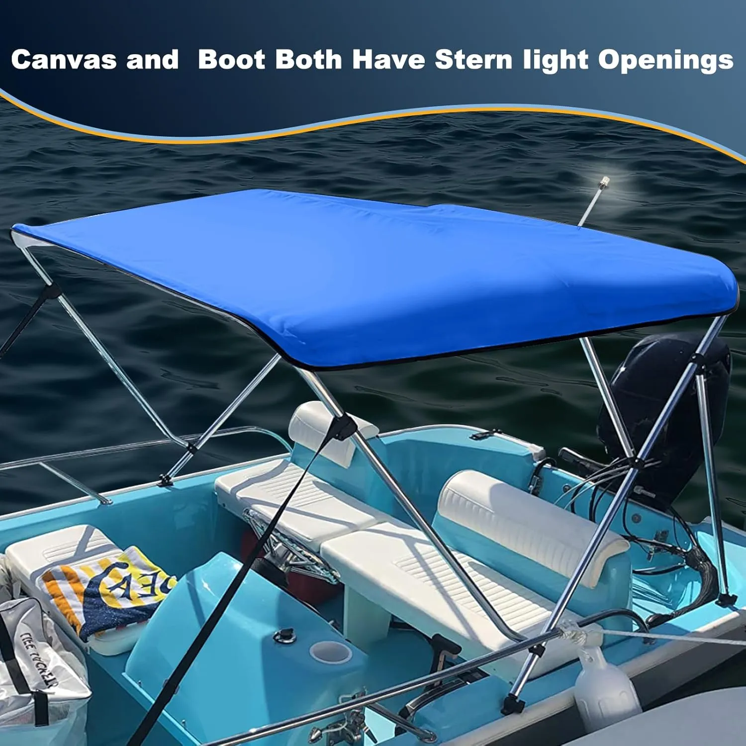 Bimini Top Replacement Canvas for Boat with Light Hole and Storage Boot, Easy Install Zipper Sleeves, Heavy Duty Waterproof, 900D Durable Marine Sun Shade Boat Canopy Without Frame