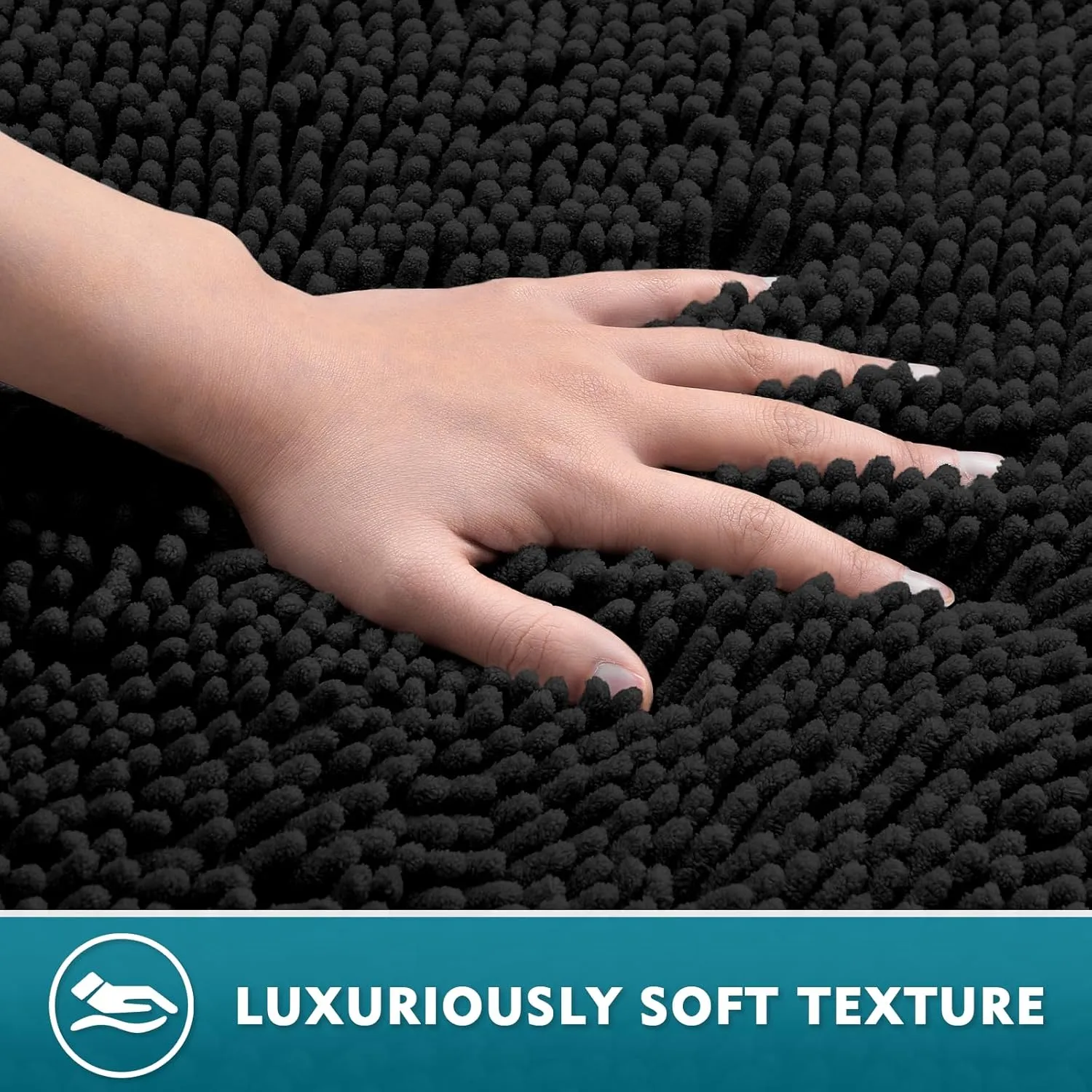 Black Bathroom Rugs Non-Slip Door Mat, Chenille Bathroom Mats, Bath Rugs Set 3 Pieces, Ultra Soft Bathroom Rug Set, and Absorbent Bath Mat, Plush Bathroom Carpet Bath Mat for Bathroom, Tub, Shower