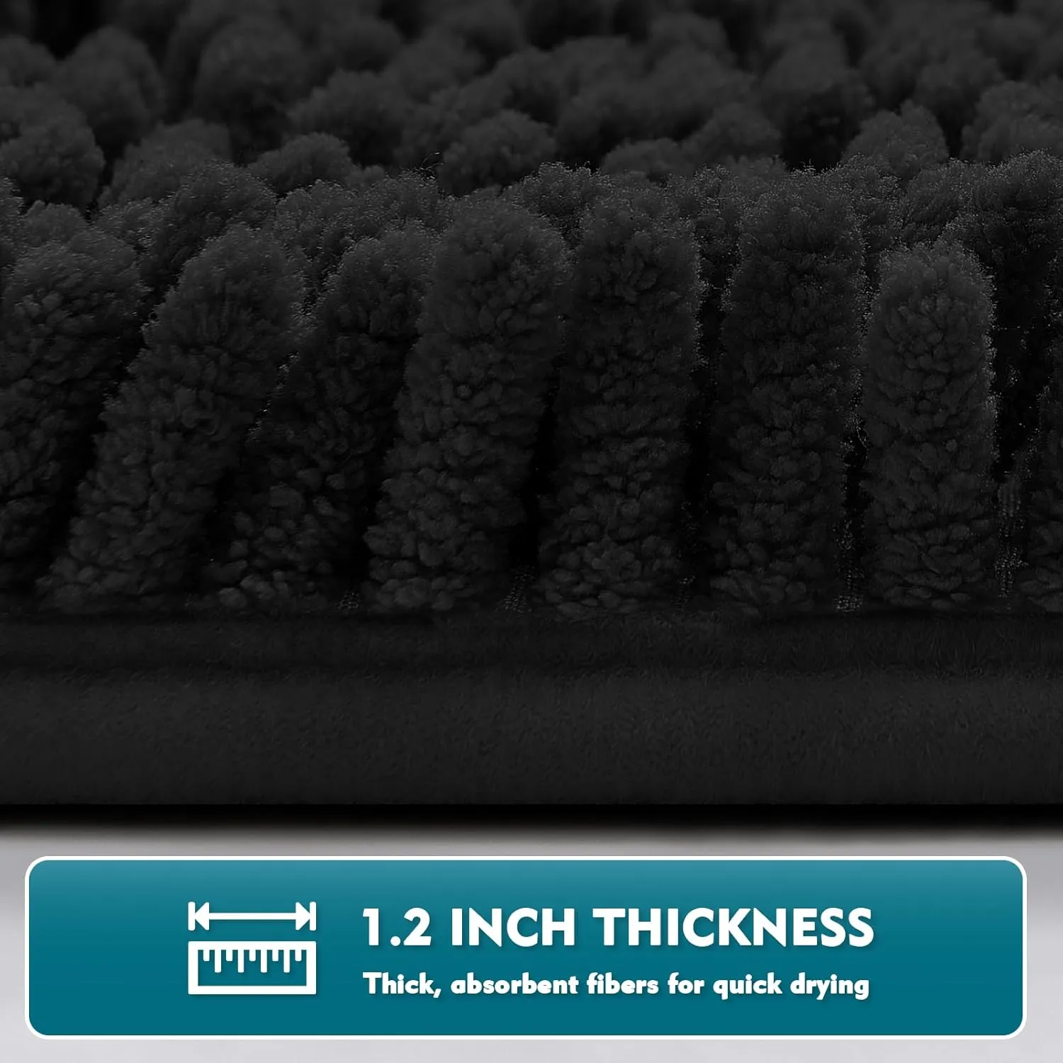Black Bathroom Rugs Non-Slip Door Mat, Chenille Bathroom Mats, Bath Rugs Set 3 Pieces, Ultra Soft Bathroom Rug Set, and Absorbent Bath Mat, Plush Bathroom Carpet Bath Mat for Bathroom, Tub, Shower