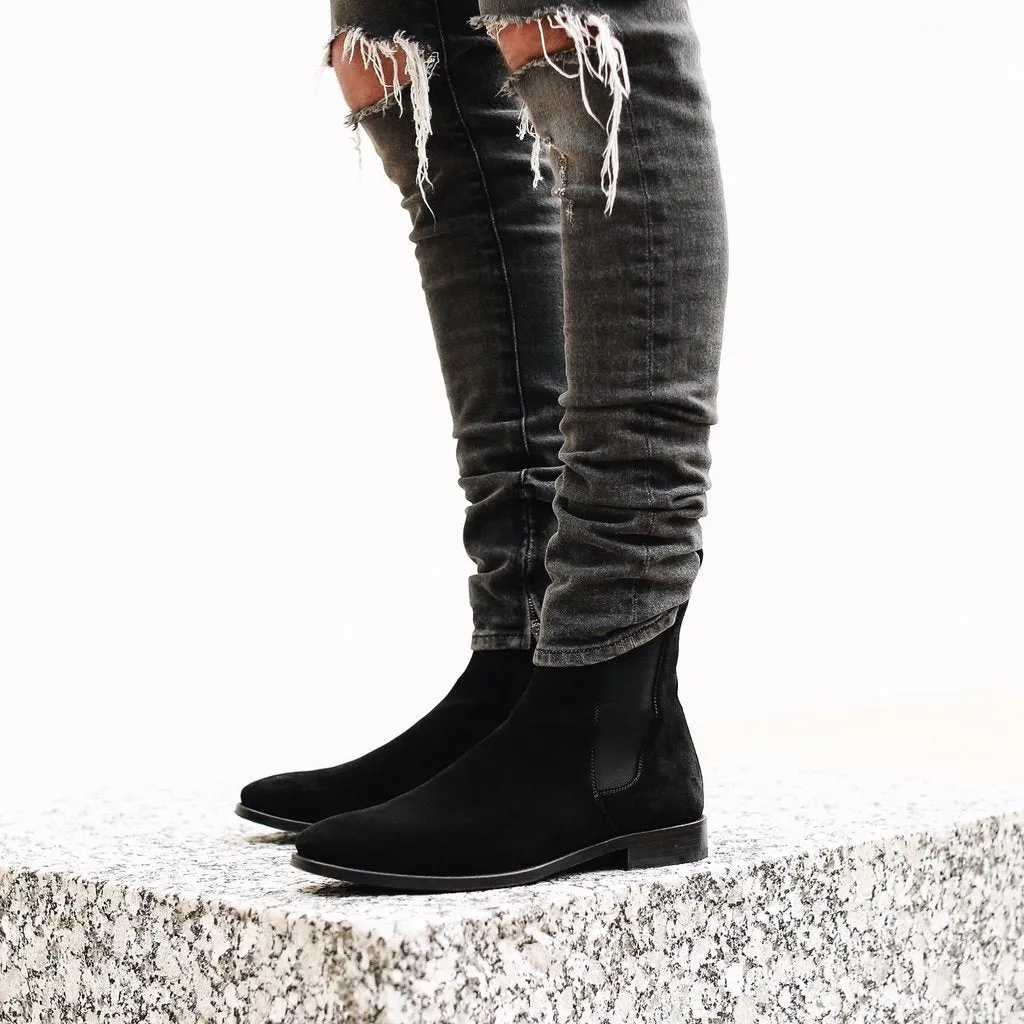Black Suede Chelsea Boots for Men - Handmade Leather Ankle Boots