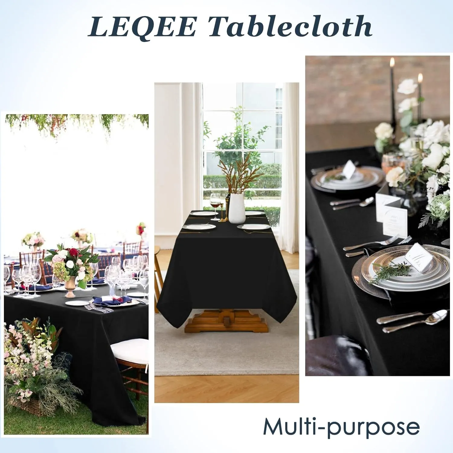 Black Tablecloths,6 Pack 90 * 132inch Stain and Wrinkle Resistant Polyester Black Rectangle Tablecloth,Decorative Fabric Table Cover for Party,Wedding,Kitchen,Dinning