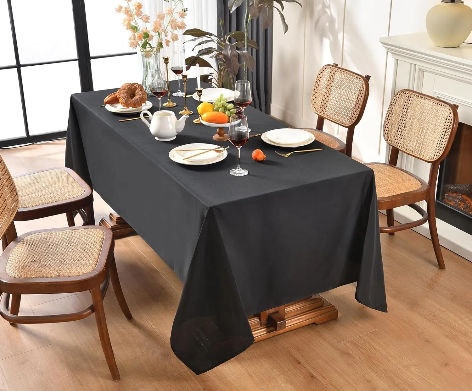 Black Tablecloths,6 Pack 90 * 132inch Stain and Wrinkle Resistant Polyester Black Rectangle Tablecloth,Decorative Fabric Table Cover for Party,Wedding,Kitchen,Dinning