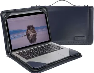 Blue Leather Laptop Messenger Case - Compatible with MSI Prestige 14 Evo - B13M 14" Laptop