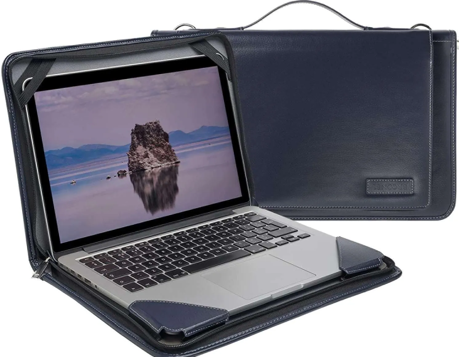 Blue Leather Laptop Messenger Case - Compatible with MSI Prestige 14 Evo - B13M 14" Laptop